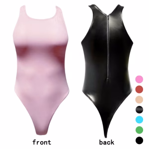 Masked staffs one piece women's swimsuit sexy zipper T-shaped black soft matte Pu swimsuit color Pu swimsuit beach swimsuit