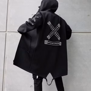 New Men Streetwear Black Jackets And Coats Hip Hop Harajuku Hooded Men's Windbreaker Overcoat Mens Clothing Outwear M-5XL