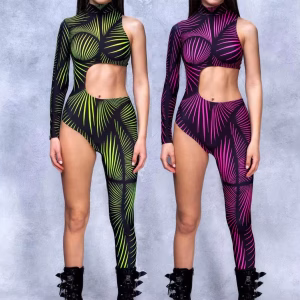 Cyberpunk One-Arm Women's 3D Color Bodysuit for Cosplay & Events