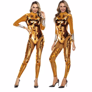 Women's Superhero Costume: Print Jumpsuit & Armor Set for Fancy Dress or Battle Scenes
