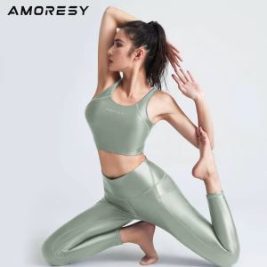 AMORESY satin glossy vest Satin glossy top oil bottoming smooth pants sports Yoga swim underwear tights