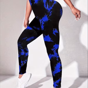 Scrunch Butt Lifting Leggings For Women High Waisted Tie Dye Fragmented Flower Workout Seamless Yoga Pants Peach Lift Tights