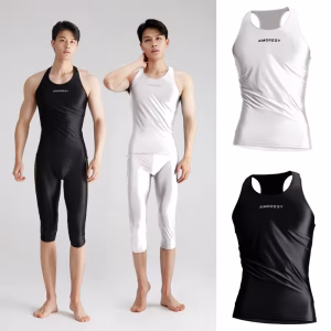 AMORESY Summer Men Shiny Glossy Spandex Sports Sleeveless Tights Vest Breathable Smooth Pullover Running Fitness Tops Undershirt