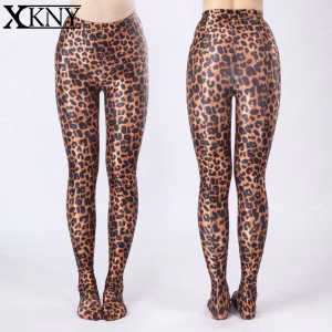 XClocKNYoung satin glossy pantyhose bright tights sexy silk stockings leopard print high waisted sport swim glossy pants