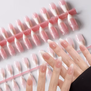 120pcs Nude Pink Ombre Almond Press on False Nails Pink White Soft Gel Acrylic Fake Nail Glossy Full Cover False Nail Tip Patche