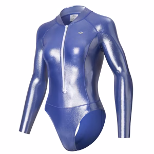 LEOHEX Spandex women Shiny Surfing Leotards Front Zipper One Piece Swimwaer Long Sleeve Swimsuit Diving Tights Clubwear Party