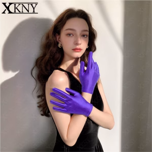 XClocKNYoung satin glossy gloves satin connected finger gloves short high elasticity gloves shiny role-playing dress gloves