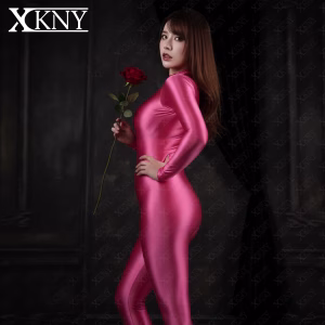 XClocKNYoung satin glossy Bodysuit Tight-fitting Oil short Zipper Overalls Yoga Suits Casual Sport Tights Catsuit Jumpsuits