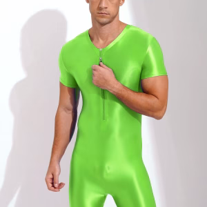 Men Glossy Stretchy Bodysuit Wrestling Singlet Swimwear Bodybuilding Bottoms Shorty Jumpsuit Zipper Swimsuit Bathing Suit