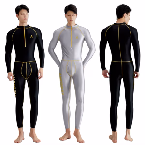 AMORESY Men Tracksuits Sets Tops Leggings Shiny Glossy Sports Fitness Running Front Zippr Overall Catsuit All-purpose Jumpsuits