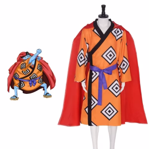 Whale Shark Man Jinbe Cosplay Sea Hero A Reliable Fat Blue Man Orange Kimono Robe Halloween Festival Party Performance Costume