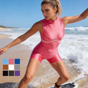 2025 LEOHEX Women Glitter High Neck Mesh Spandex High Elastix Slim Swimwear Jumpsuit Back Zipper Bodysuit Leotards Bathing Suit