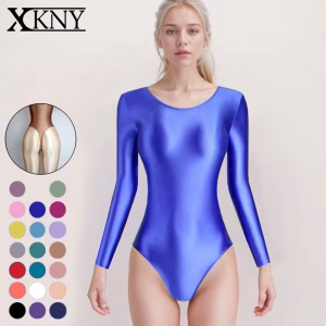 XClocKNYoung satin glossy tights satin glossy T-shaped suit high fork long sleeve swimsuit Yoga sportswear silk gymnastic suit