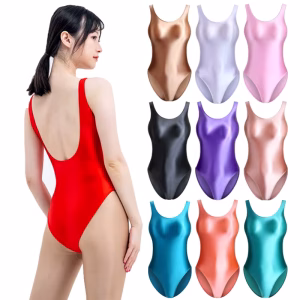 MJINM Women Sexy Satin One Piece Swimwear Tights Backless Swimsuits Sleeveless Spandex High Cut Bathing Suits Fitness Jumpsuits