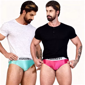 AMORESY satin glossy thin men underpants thin oily shiny solid color breathable sports briefs Silk High elasticity briefs