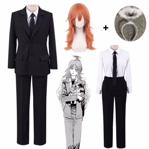 Chainsaw Man: Devil Hunter & Black Devil Cosplay Costume with Orange-Brown Wig and Headband - Halloween 2026 Anime Outfit