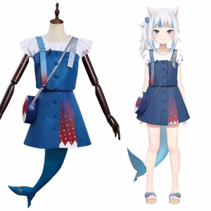 Hololive VTuber Gawr Gura's Halloween Costume Set with Bag-Inclusive Dress-Outfit