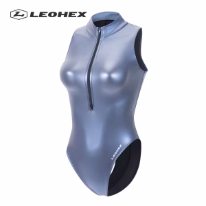 LEOHEX Women's Sleeveless Bodysuit Sexy Matte Front Zipper Leotards High Cut One Piece Swimwear Japanese Style Bathing Suits