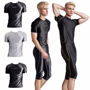 AMORESY Men's Glossy Satin Oil Smooth Stretch Undershirt Breathable Short Sleeve Activewear Tops Fitness Running Spandex T-shirt