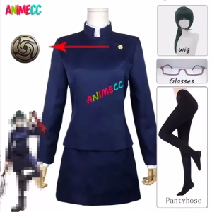 Animecc's Maki Zenin Cosplay Outfit with Wig and Skirt in Stock - Sizes S-3XL, Perfect for Halloween/Christmas Parties (Women)