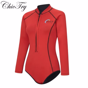 Womens 2.5mm Neoprene Wetsuit One Piece Swimsuit Long Sleeve Swim Leotard for Beach Outdoor Swimming Surfing Snorkeling Diving