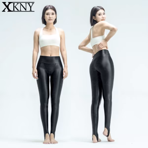 XcloCKNYoung  V-crotch leggings shiny wet color tight Leggings high Yoga swimming glossy stirrupped pants