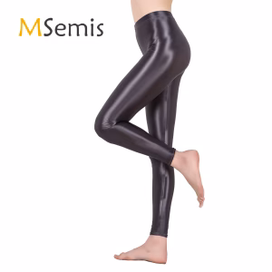 Women Gym Yoga Dance Running Cycling Sports Pants Pure Color Shiny Metallic Stretchy Leggings Pants