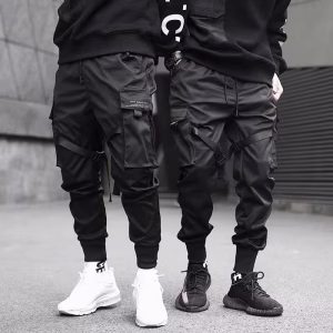 2025 Men's Multi Pocket Bandage Tactical Technical Clothing Work Pants Men's Harajuku Punk Hip Hop Running Pants Casual Street W