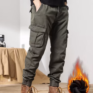 2023 New Multi-Pockets Winter Cargo Pants Men Fleece Liner Thick Warm Slim Fit Joggers Streetwear Casual Cotton Thermal Trousers