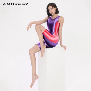 AMORESY Polyhymnia series color blocking high elastic luster shiny surfing competition one-piece swimsuit