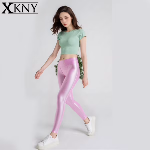 XClocKNYoung satin glossy V-crotch opaque pants shiny wet color tight Leggings high Yoga swimming glossy pants