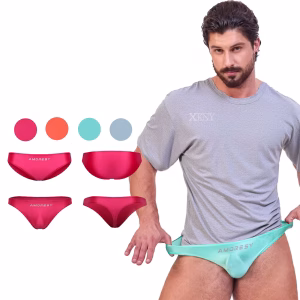 AMORESY satin glossy men underpants thin oily shiny solid color breathable sports briefs Silk High elasticity thongs