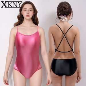 XClocKNYoung satin glossy swimsuit silk high elastic jumpsuit vest strap swimsuit hot spring competition swimsuit
