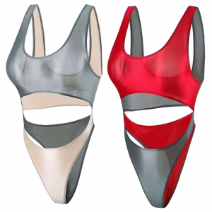 Sexy Gloss Women one-pieces swimwear smooth Shiny Leaking belly swimsuit bodysuit