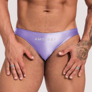 Amoresy-Breathable Sports Briefs for Men, Bright Color, Ultra-low Waist, Shiny Glossy, Stretch, Super Smooth, Comfortable Briefs