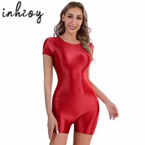 Women Oil Glossy Shiny Tube Bodysuit Elastic One Piece Boxer Short Leotard Sexy Tights Bandage Satin Shaper Swimsuit Swimwear