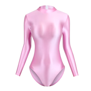 Satin Glossy Leotards Long Sleeve Back Zipper One Piece Swimsuit Sexy High-Cut Bikini Bodysuit Women Bathing Suit Plus Size