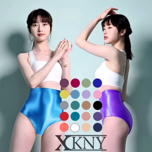 XClocKNYoung satin glossy underpants Silky Solid Bikini super High Waist Tights Underpants Oily swim trunks