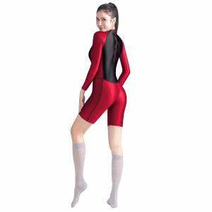 AMORESY Women's Long-Sleeved Sporty Top Color-Block Capri Pants Waist-Cinching Slimming Fit Swimsuit Playsuit Leotard Jumpsuit