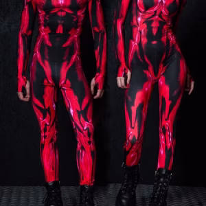 Cool Red Cyber ​​hell Eye Bodysuit Cosplay Steampunk Costume Women Halloween Carnival Party Stage Show Couple Zentai Outfit 2025