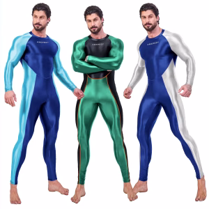 AMORESY Draco Series Men's Color Block Bodysuit Full-Length Spandex Sports Tights Catsuit Playsuit Swimwear Overall