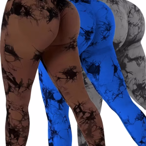 Tie Dye Seamless Leggings for Women High Waist Yoga Pants Scrunch Butt Lifting Elastic Tights Wide Waistband Sports Leggings