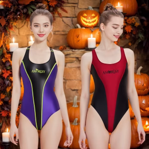 AMORESY Women Halloween Limited Edition High Cut Tights Stretch Patchwork Bathing Suit Backless Beach Swimsuits Cosplay Leotards