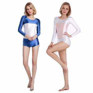 AMORESY Women Glossy Satin Surfing One Piece Bathing Suits Yoga Bodysuit Long Sleeve Leotards Competitive Beach Spandex Swimsuit