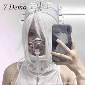 Techwear-Demo Y: Custom-Rivetted, Chain-Adorned, Eclectic Style Mask for Everyday Wear and Cosplay