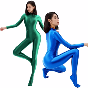 2022 Women's Candy Color Swimsuit Full-Length Shiny Spandex Bodysuit Smooth Running Yoga Overalls Sexy Tight Swimwear