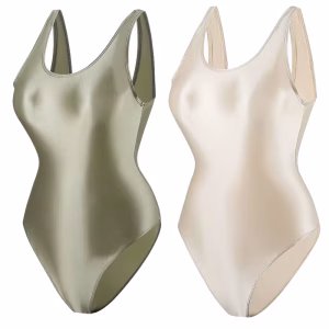 Sexy Gloss women Tight  one-pieces swimwear smooth Shiny  Gymnastics swimsuit body suit Round neck body shaping suit