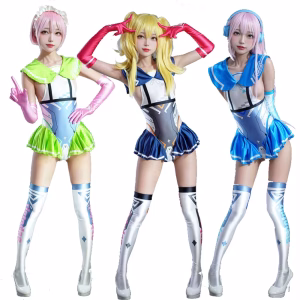 Women's Sleeveless Cosplay Swimwear Party Clubwear Cute Swimsuit Sets Swim Skirt Leotards Gloves Thigh-highs Bodysuit Beachwear